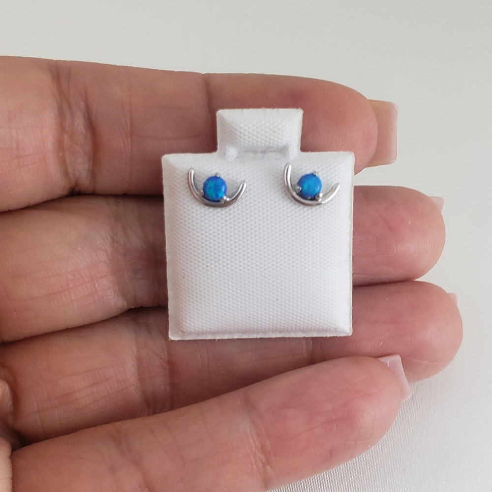 925 Sterling Silver Blue Opal Stud Earrings